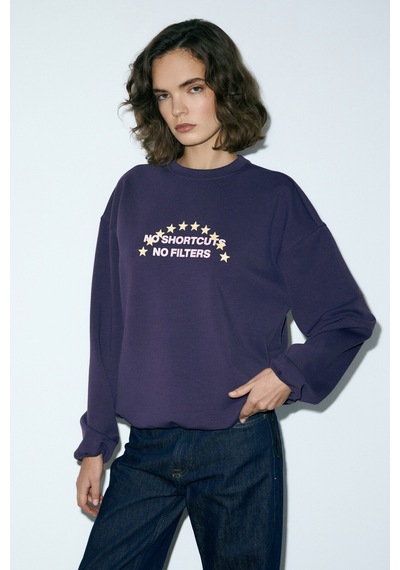 Grımelange Marıela Kadın Yuvarlak Yaka Baskı Detaylı Oversıze Mor Sweatshirt Mor