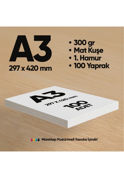 İnformal Baskı Kağıdı Premium Kalite A3 300 Gr Mat Kuşe 100 Adet