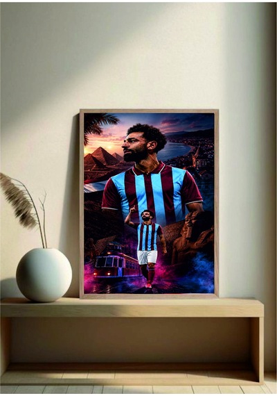 Bordo Mavi Poster Mohamed Salah Ahşap Çerçeveli Tablo Çok Renkli - 919918451 Çok Renkli