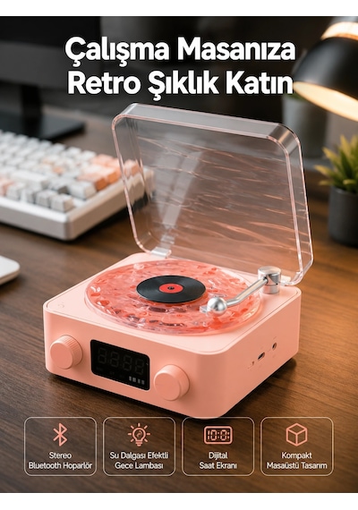 Retro Bluetooth Hoparlör - Kristal Ses, Gece Lambası, Saatli Tasarım Yeni Nesil