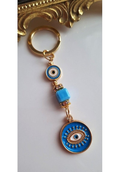 Hediyelik Nazar Boncuklu Mavi Anahtarlık 10,5 Cm