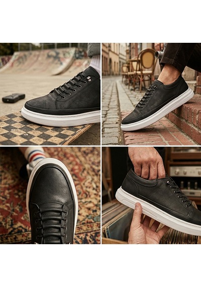Genel Markalar Erkek Siyah Beyaz Tabanlı Retro Sneaker Siyah