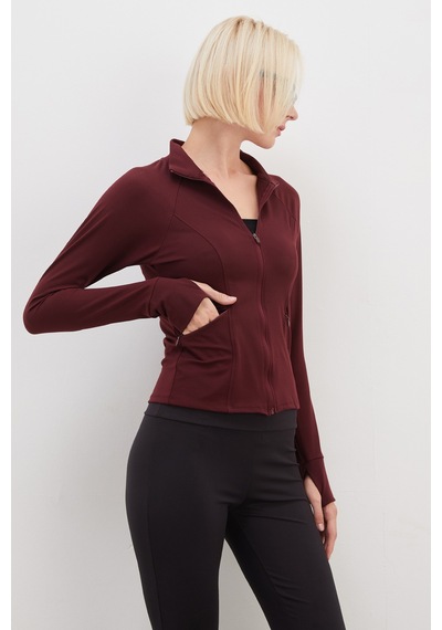 Fullamoda Parmak Geçirmeli Dalgıç Kumaş Slim Fit Ceket Mürdüm