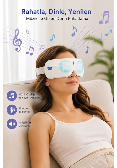 Walke Bluetoothlu Müzik Çalarlı Isıtmalı Akıllı Göz Masaj Cihazı G-02 Beyaz
