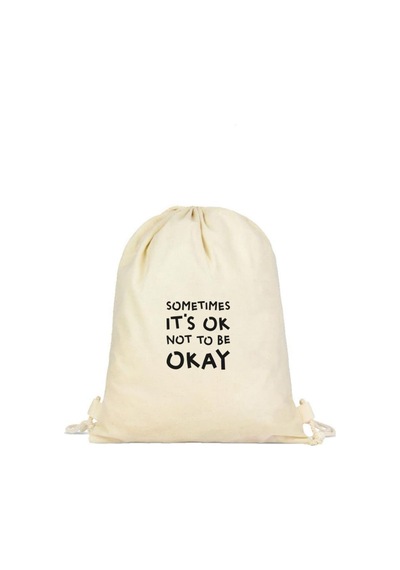 Tabby Design Okay Motto Baskılı Büzgülü Sırt Çantası - Krem