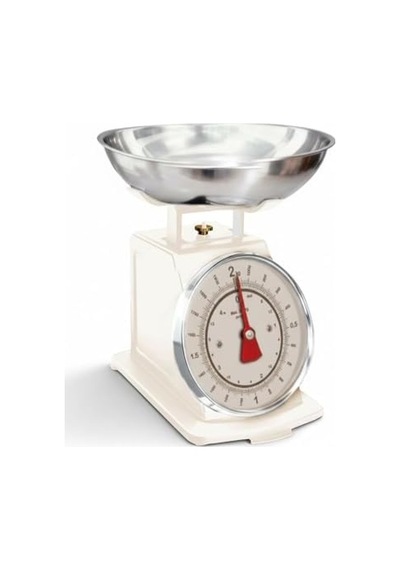 Tasarım Analog Mutfak Terazisi - 2 Kg Kapasiteli Mekanik Gıda Tartısı - Çıkarılabilir Gümüş Kaseli Ve İbreli Vintage Mutfak Tartısı Açık Bej