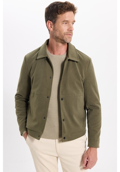 Tudors Erkek Slim Fit Dar Kesim Çift Cepli Çıtçıt Kapamalı Haki Mont-46276