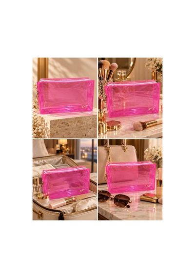 Su Geçirmez Pvc Makyaj Çantası, Fermuarlı Kozmetik Ve Seyahat Organizeri Pembe - 940904343
