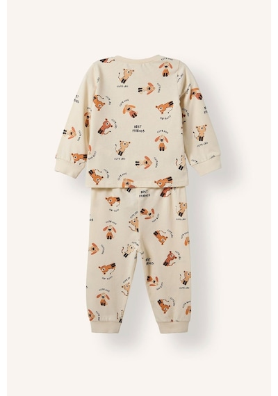 Defacto Uzun Kollu Bisiklet Yaka Üst Jogger Alt Hayvan Baskılı 2li Pijama Takımı Erkek Bebek H6537a526aubg734 Bej-bg734