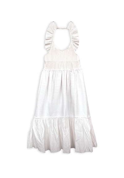 Denokids Beyaz Dokulu Kız Çocuk Elbise Çok Renkli