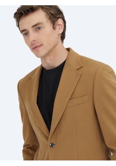 Deve Tüyü Düz Modern Fit Yün Karışımlı Ceket Deve Tüyü