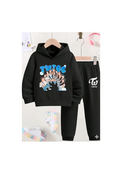 Stil X Twıce Baskılı Sweatshırt Takım / K Pop Siyah-4