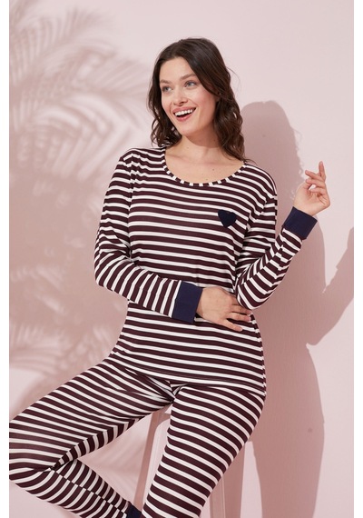 Siyah İnci Pamuklu Örme Pijama Takım 24240156 Çok Renkli