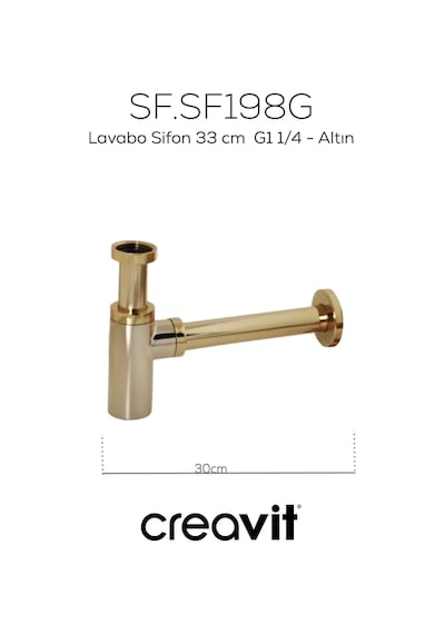 Creavit Lavabo Sifon 33 Cm G1 1/4 - Altın Altın