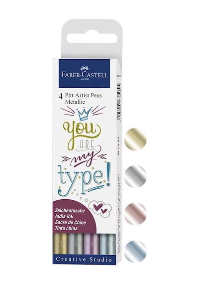 Faber-Castell Pitt Artist Pen Kaligrafi Seti Metalik 4Lü