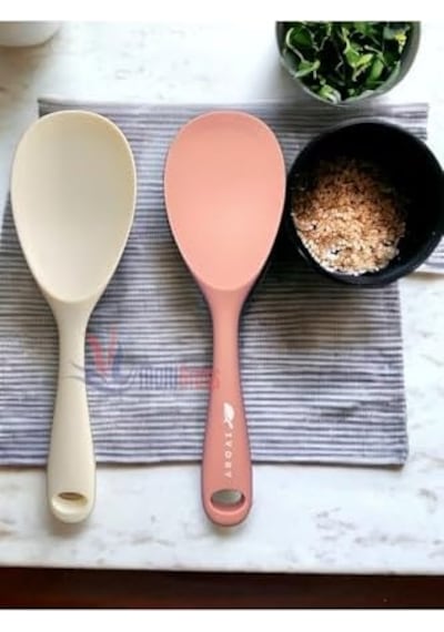 Sert Uçlu Isıya Dayanıklı Yanmaz Yapışmaz Silikon Kaşık 2&apos Li 22 Cm, Somon-krem