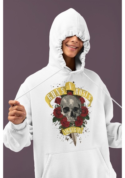 Sevbano Tasarım Guns N' Roses Rock Metal Baskılı Unisex Oversize Müzik Gr beyaz