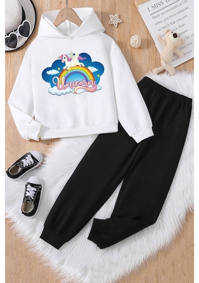 Uyguntarz Çocuk Unicorn Eşofman Takımı Beyaz