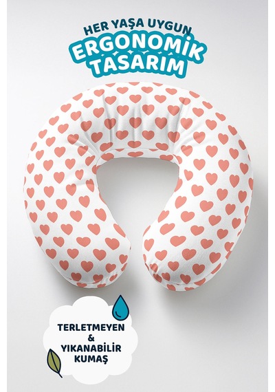 Kırmızı Kalpli Pamuklu Boyun Yastığı - Sevimli Desenli Beyaz Kırmızı Yumuşak Seyahat Yastığı Canlı Okyanus Toprak