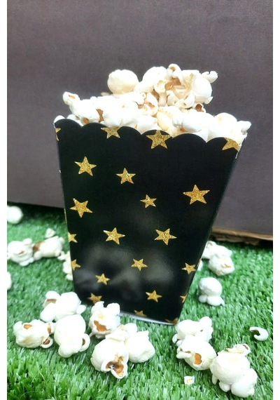8'li Siyah Gold Yaldızlı Adam Mısır Kutusu - Popcorn Kutusu - Doğum Günü İkram Hediye - Orta Boy Standart