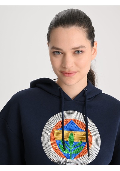 Fenerbahçe Lacivert Tribün Pul Payetli Kadın Oversize Sweatshirt Fb Laci Yeni