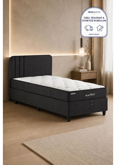Niron Scarface 100x200 Cm Tek Kişilik Yatak Baza Başlık Seti - Sert Full Ortopedik 100 x 200