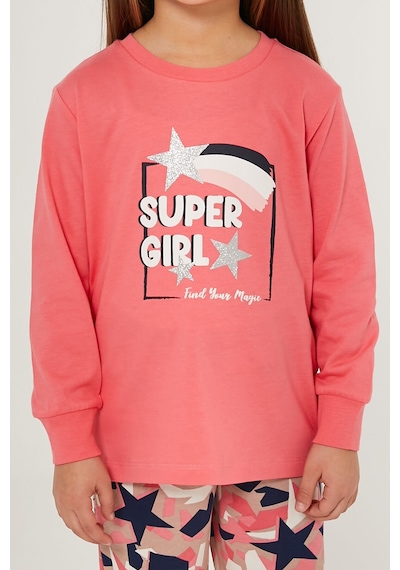 Rolypoly Super Girl Find Your Magic Pembe Kız Çocuk Uzun Kol Pijama Takım Pembe