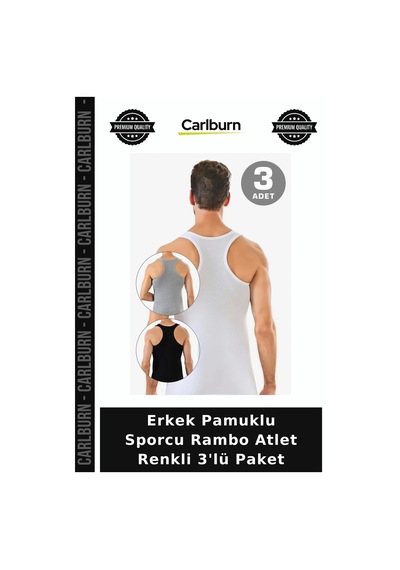 Carlburn Özel Üretim Erkek Pamuklu Sporcu Rambo Atlet Renkli 3'lü Paket Alt Giyim Kıyafet Erkekler İçin
