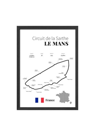 Le Mans Formula 1 Siyah Ahşap Çerçeveli Poster, Dekoratif Harita Duvar Tablosu