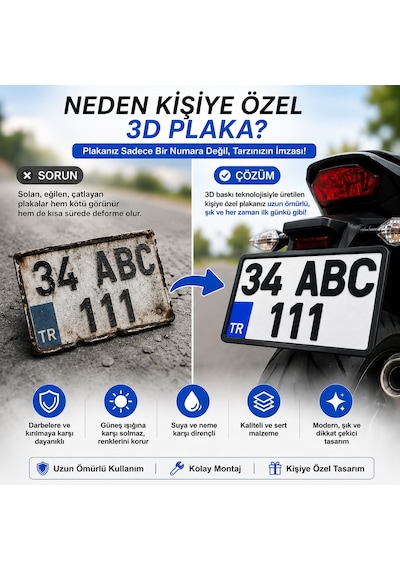 Kişiye Özel Motosiklet Plakası 15x24 Cm Kabartmalı 3d Yazıcı Baskı Plakalık - İsteğinizi Sipariş No İle Mesaj Atınız 15x25 Cm 1 Adet Plaka - Dekoratif Amaçlı Kullanım