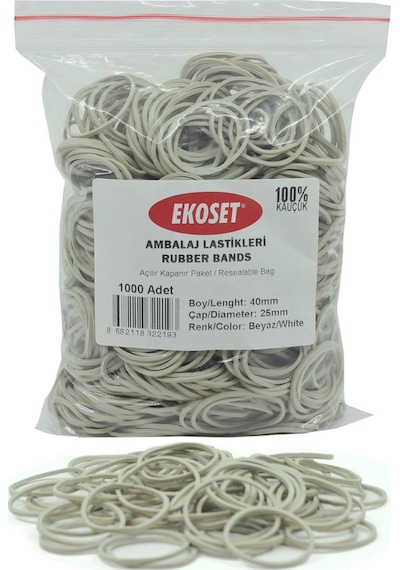 Ekoset Beyaz Paket Ambalaj Toka Para Lastiği 1000 Adet 40Mm
