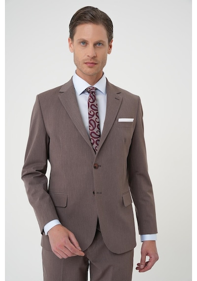 Efor Slim Fit Esnek Çift Yırtmaç Yelekli Düz Klasik Vizon Takım Elbise Tk 901 Vizon