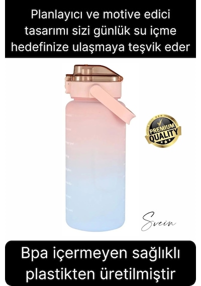 Premium 2 Lt Pipetli Kilitli Sızdırmaz Kapaklı Tutma Saplı Motivasyon Suluk Matara Sporcu Su Şişesi