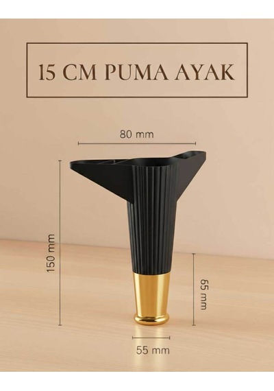 Puma 15 Cm Siyah-altın 6'lı Set Mobilya Kanepe Tv Ünitesi Dolap Konsol Ve Destek Ayağı Siyah-altın