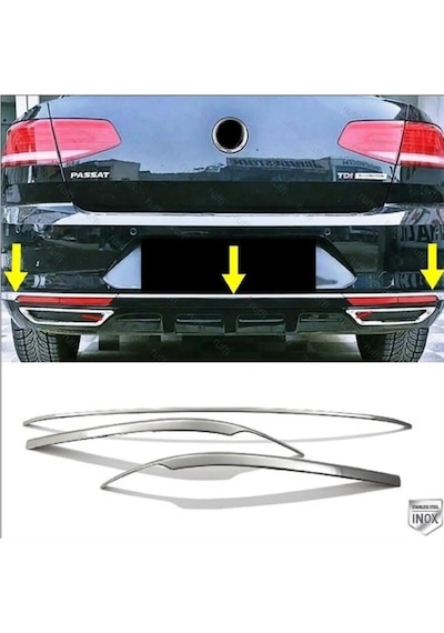 Vw Passat B8 Krom Arka Tampon Alt Çıta 3 Parça 2014-2019 Paslanmaz Çelik