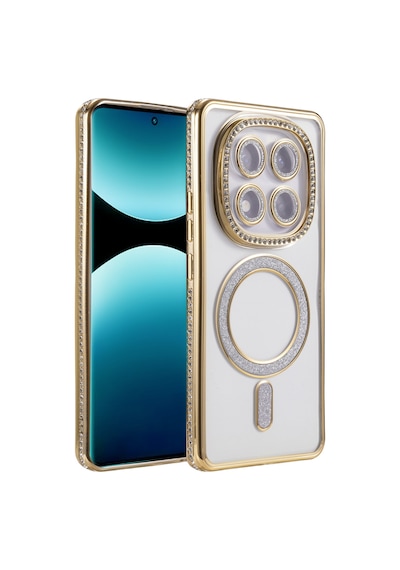 Xiaomi Redmi Note 15 Pro 4g Uyumlu Kılıf Parlak Taşlı Simli M-safe Telefon Kılıfı Kapak Gold