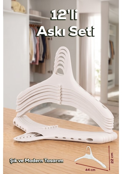 Porsima Harmoni 12 Adet Dolap Içi Düzenleyici Organizer İç İçe Geçen Askı Tişört Gömlek Elbise Askısı Beyaz