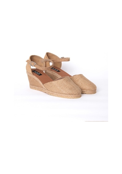 Star Tombis Gerçek Elişi Hasır Rengi Topuğu Açık Keten Espadril Dolgu Topuk Handmade Hasır