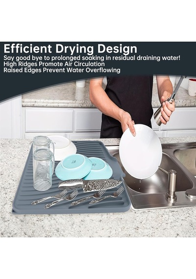 Silikon Bulaşıklık Mat & Bulaşık Kurutma Rafı Mat - 40 X 30 Cm Kaymaz, Bpa İçermez, Drenaj Dudaklı Silikon Bula Diğer