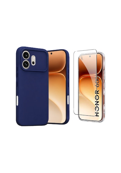 Honor 600 İle Uyumlu Kılıf Esnek Premium Telefon Kılıfı Ve Temperli Cam Ekran Koruyucu Lacivert