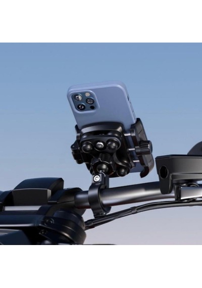 Motosiklet Profesyonel Telefon Tutucu Gidon Uyumlu Sıkmalı Ve Mandallı 360 Derece Metal