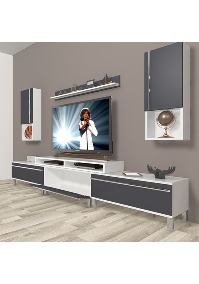 Decoraktiv Ekoflex 270ta Mdf Krom Ayaklı Tv Ünitesi Tv Sehpası Beyaz - Antrasit Decoraktiv Ekoflex 270ta Mdf Krom Ayaklı Tv Ünitesi Tv Sehpası Beyaz - Antrasit
