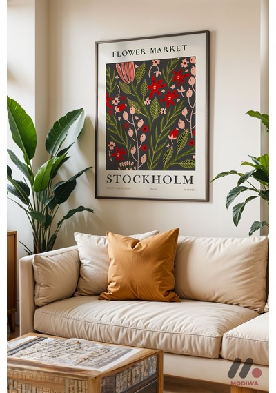 Flower Market Stockholm Posteri, Siyah Çerçeveli Duvar Tablosu - Ev Dekorasyonu
