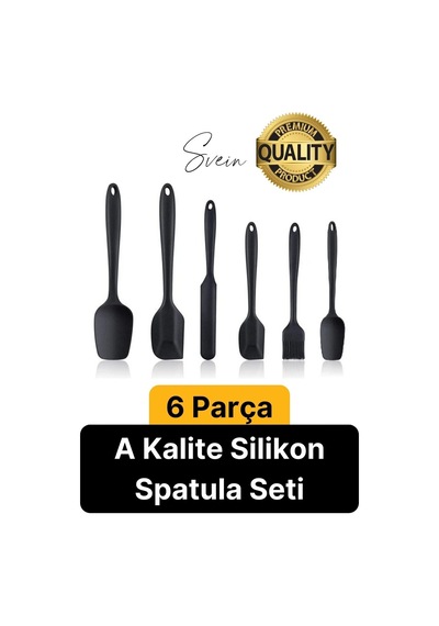 6 Parça Silikon Spatula Fırça Kaşık Bıçak Yemek Hazırlık Pasta Mutfak Seti Yanmaz Yapışmaz Siyah Çok Renkli