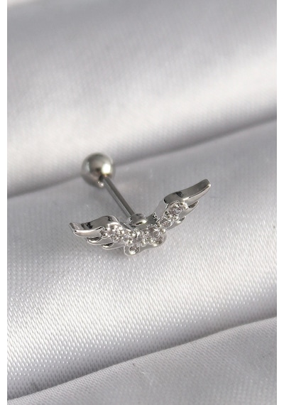 316l Çelik Gümüş Renk Zirkon Taş Detay Kanat Model Tragus Piercing Çok Renkli