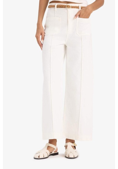 Defacto Regular Fit Cepli Yüksek Bel Kemerli Gabardin Pantolon F5933ax25smer105 Ekru