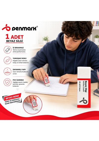 Penmark Beyaz Silgi 1 Adet Yumuşak,iz Bırakmaz Kaliteli
