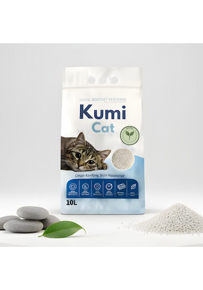 Kumi Cat Eko-premium Saf Dokunuş Kokusuz Naturel Kedi Kumu, Alerji Dostu Güçlü Topaklanan Bentonit 5 L