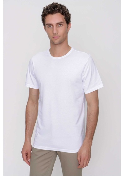 Erkek Beyaz Basic Düz %100 Pamuk Bisiklet Yaka Slim Fit Dar Kesim Kısa Kollu Tişört Beyaz