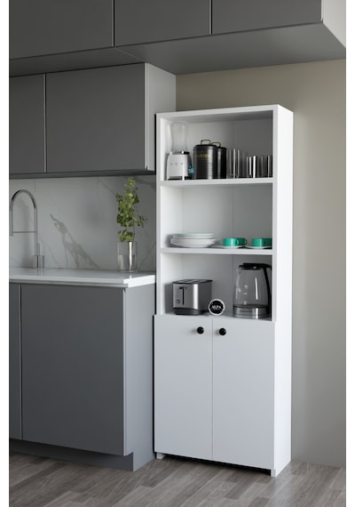 Kapaklı Çok Amaçlı Mutfak Dolabı 150x50x22 Cm - Raflı Erzak Dolabı Modern Depolama Ünitesi Beyaz